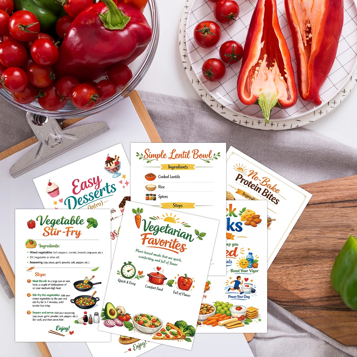 28pcs Easy 30-Minute Quick Meal Recipe Cards,Step-By-Step Culinary Cooking Guide Card,Beginner Kitchen Essentials Reference Card