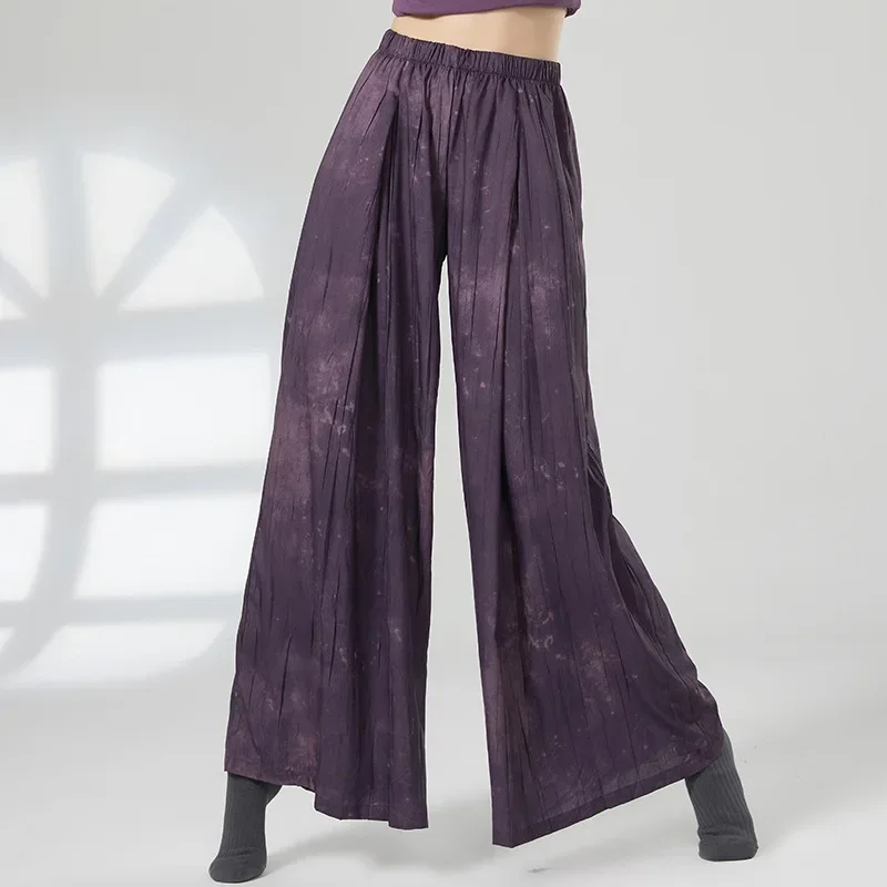 Modern dance loose straight print wide-leg pants practice suit Chinese folk classical dance