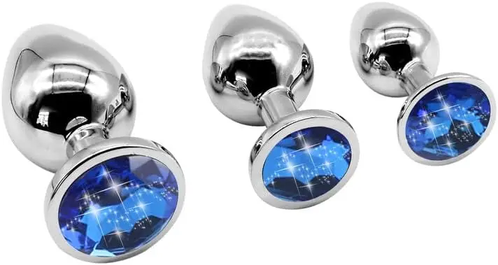 

3 Sizes of Stainless Steel Universal Suction Cup Realistic Classic Dick Plug Double Headed (Blue) for Men and Women