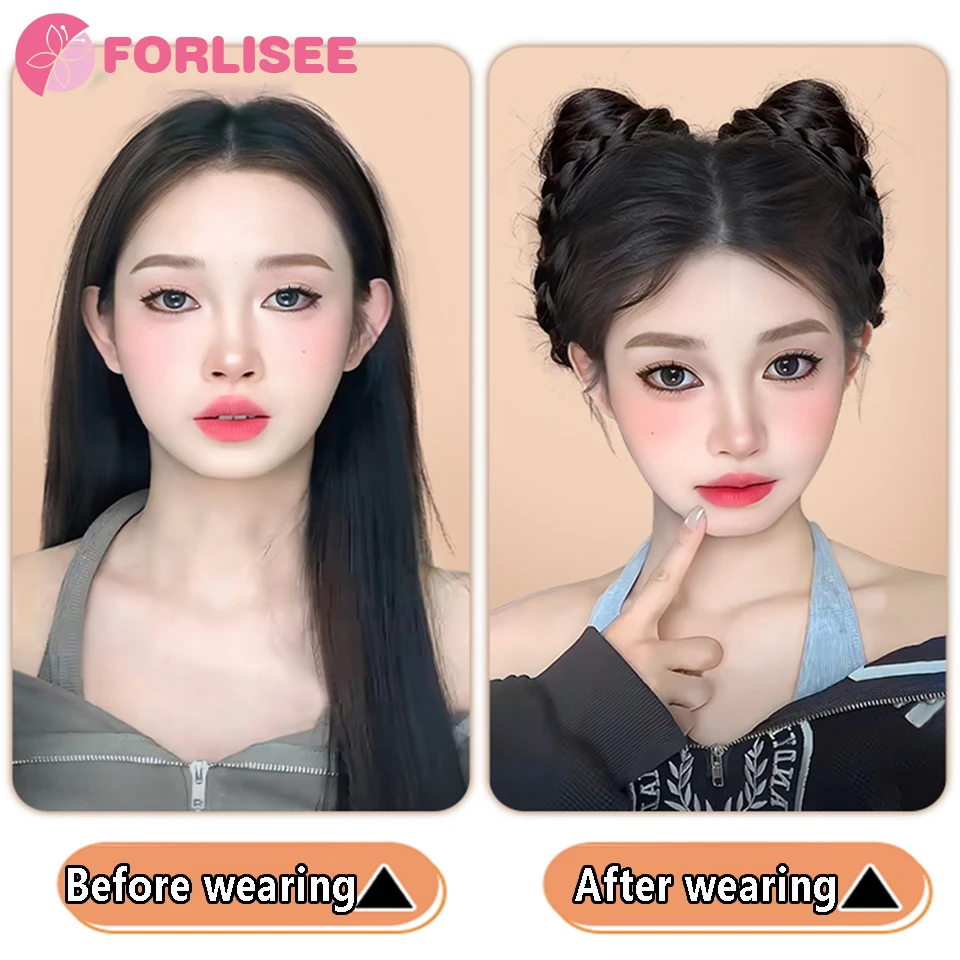 FORLISEE Synthetic Cat Ear Wig Bag Wig Women's Bun To Increase Hair Volume Fluffy Croissant Clip-on Newly Upgraded Ball Head