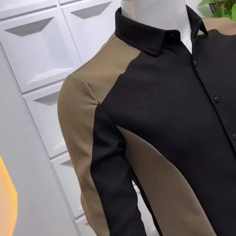 Men's Black Brown Color Block - Men Formal Party Wear Shirt 评论和价格