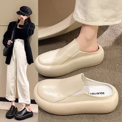 Ladies Genuine Leather Thick Sole Slippers Women Retro High Heel Mules Clogs Platform Shoes Mother Sandals Zapatos De Mujer