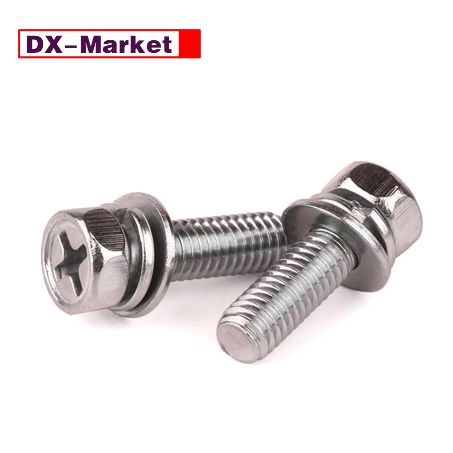 Combined Hex Head Screw , 304 Stainless Steel Cross Recessed Hexagon Bolt With Washers ,A022