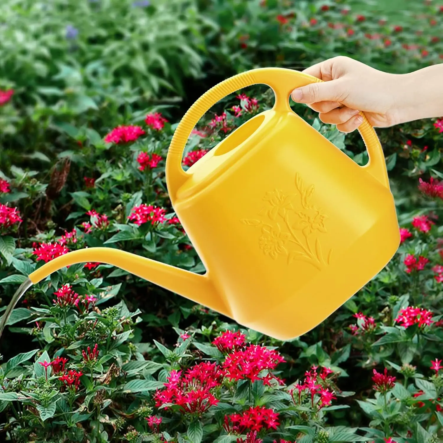1-Gallon Plastic Watering Can with Long Spout for Indoor Outdoor Garden Plants, Yellow view 4