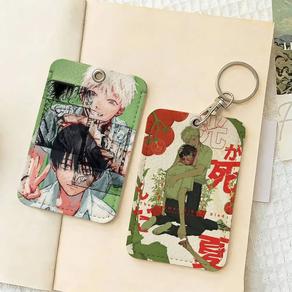 Anime The S-Summer Hikaru Died Rectangle ID Card Case Keychain Access Card Bag Key Tag Ring Leather Card Holder Key Ring Access