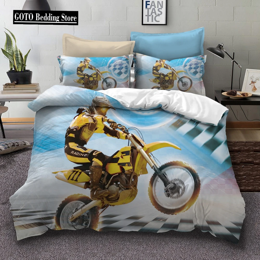 Printed Cool motorcycle Bedding set Mountain bike duvet cover set Pillowcases for boy super soft Soft comfortable cover bed RT85