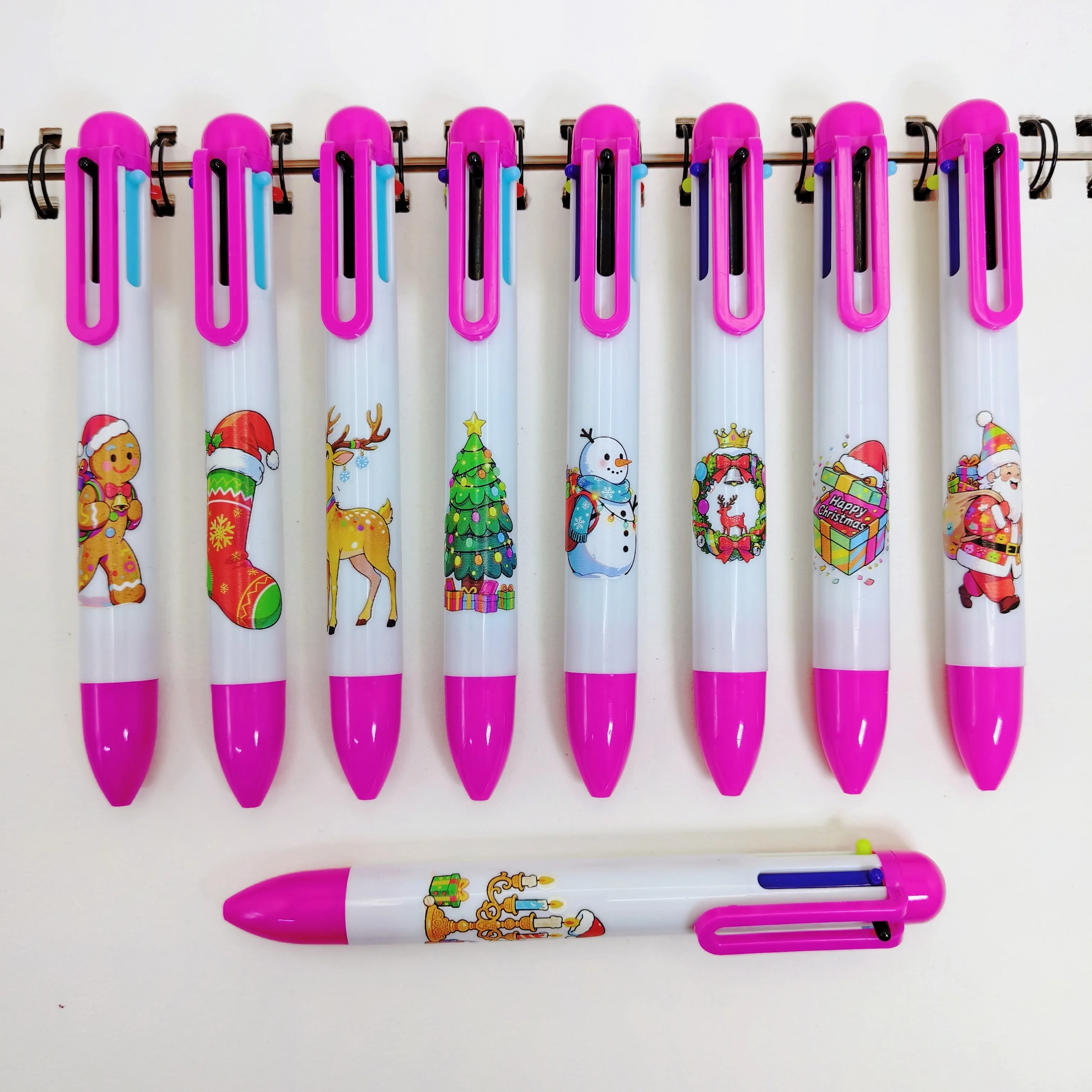 

6pcs/12pcs Christmas themed multi-color pens, Santa Claus six in one ballpoint pen, marking key points, multi-color press pens