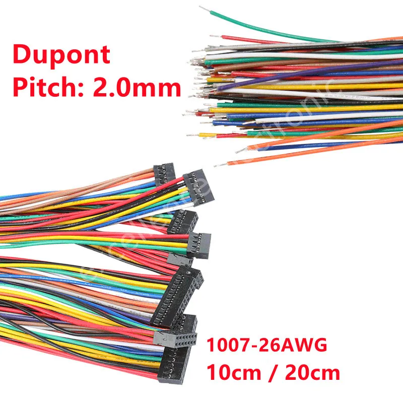 5 sztuk DuPont 2.0mm Terminal linia łącząca 4p-16p pojedynczy koniec przewód elektroniczny 10cm/20cm 26awg dwurzędowa gumowa osłona