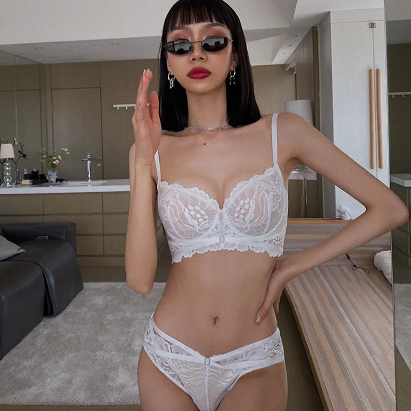 

French Style Lingerie Sexy Breathable Ultra-thin Lace Side Support Bra Set Push-up Comfortable Large Bust Minimizer Bra