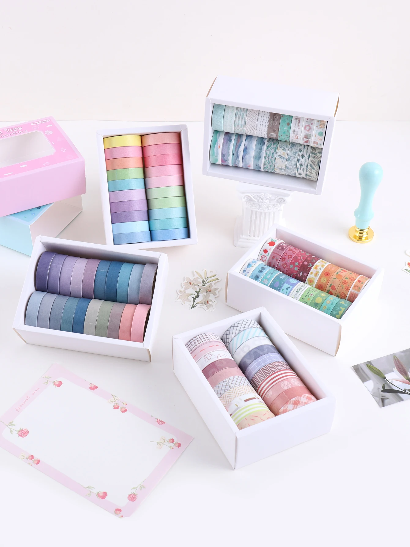 20 Rollen buntes Washi-Tape-Set, geometrische Muster mit Früchten und Pflanzen für Scrapbooking, Journaling, DIY-Geschenkdekoration, Schreibwaren-Geschenke – Detail 1