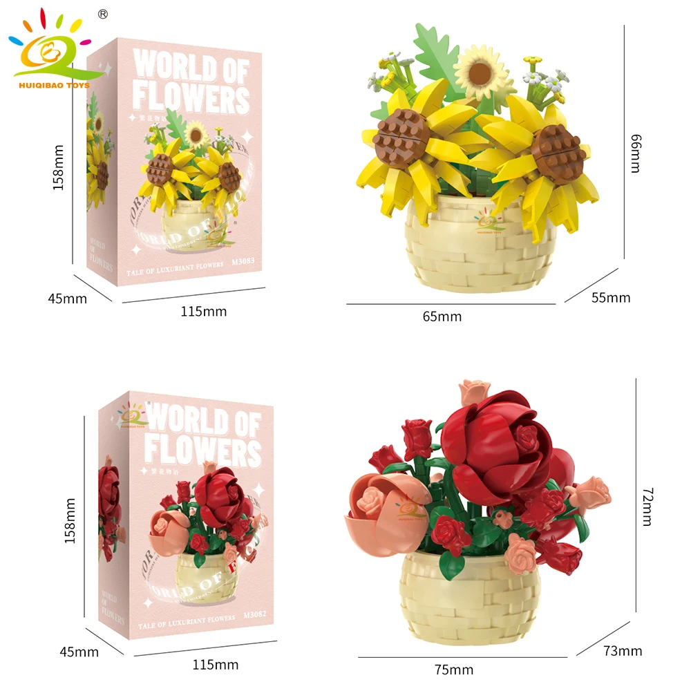 HUIQIBAO MOC Bouquet Topfpflanze Micro Bausteine Ewige Blume Modell DIY Hause Schreibtisch Dekoration Ziegel Spielzeug Für Kinder – Detail 7