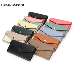 URBAN MASTER-monedero para mujer de cuero de vaca auténtico con patrón de palma, cartera larga, tarjetero de teléfono con contraste de Color a la moda