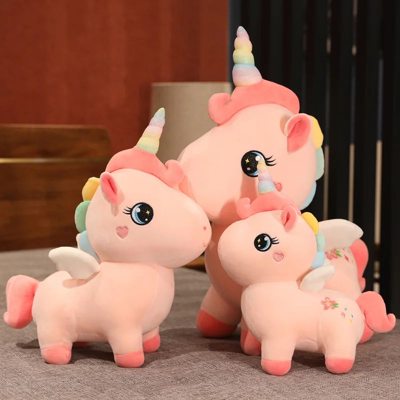 30-65cm arcobaleno unicorno peluche carino unicorno farcito cuscino rosa unicorno peluche bambola giocattolo ragazze Room Decor bambini regalo di compleanno