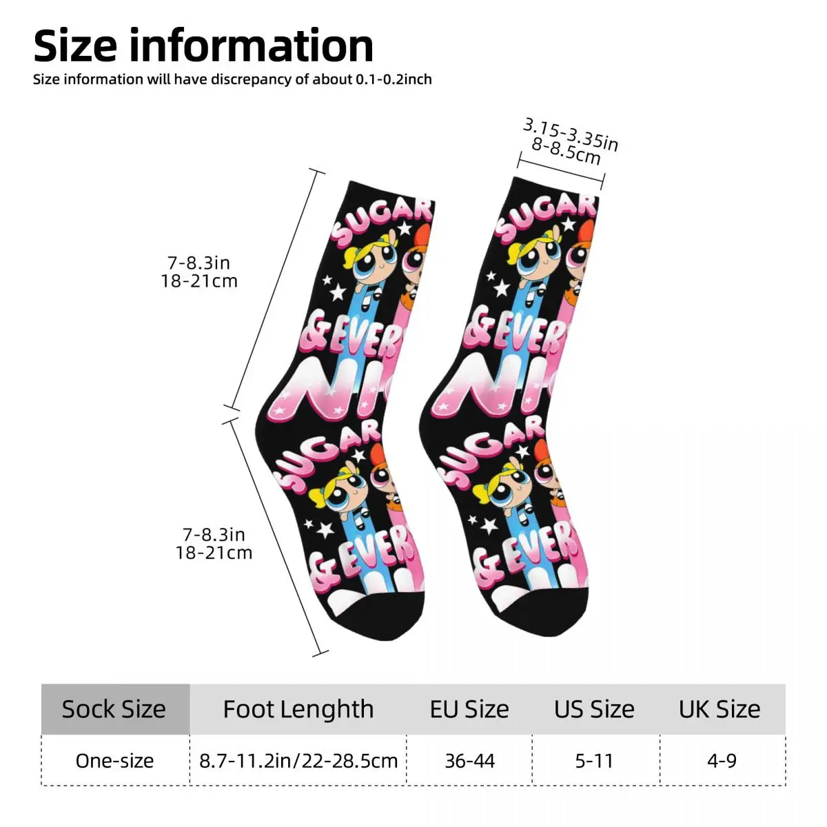 Powerpuff Girls Sugar And Spice & Everything Nice Socks Funny Stockings Breathable Outdoor Socks Autumn Pattern Anti-Slip Socks