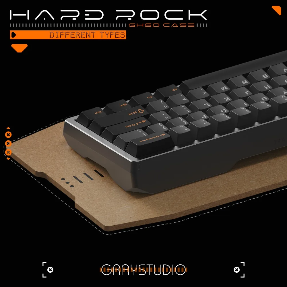 Hard Rock Keyboard Case Custom Original Handmade Anodizing Aluminum Metal Shell for Wooting 60HE Mechanical Keyboard Accessories