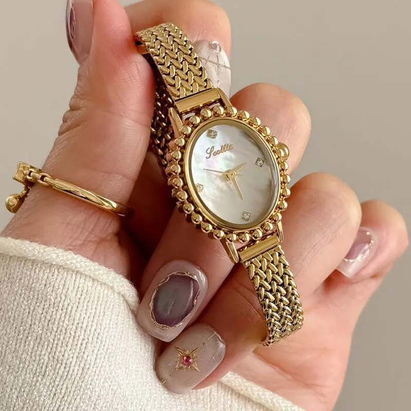 Classic Women's Watch Oval Shaped Mother of Pearl Face Exquisite Fashion Quartz Watch Steel Strap Waterproof Watches