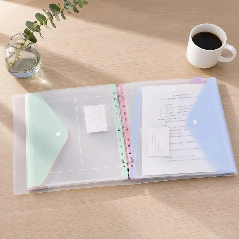 11 Hole Expandable Binder Folders for 2/3/4 Ring Document Pouch, Plastic Envelopes Binder Pocket with Snap Button & Label, Trans