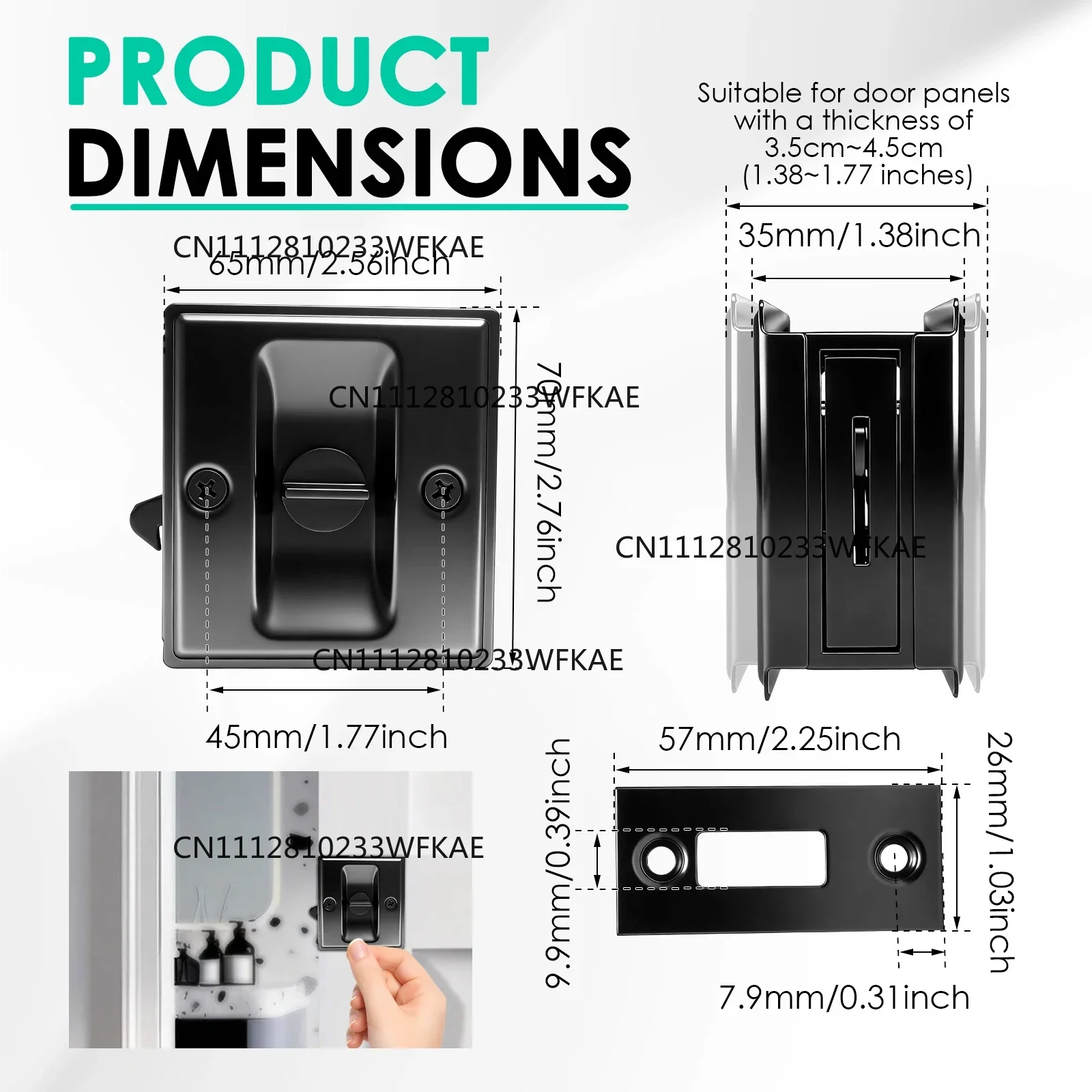 Privacy Sliding Door Lock with Pull  Stainless Steel Privacy Pocket Door Hardware Sliding Latch for 1-3/8” Thickness Door