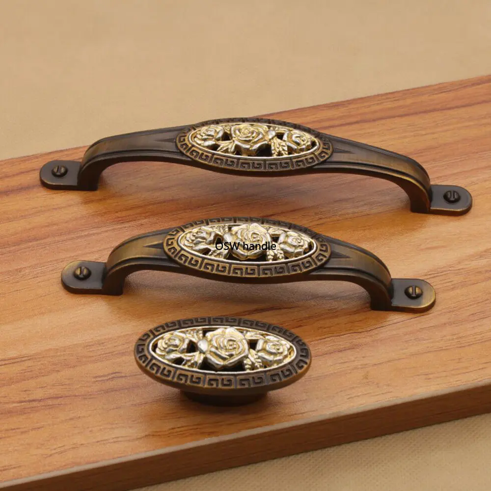Beicai Vintage Coffee Rose Cabinet Door Knobs Cupboard Dresser Drawer Pull Handle