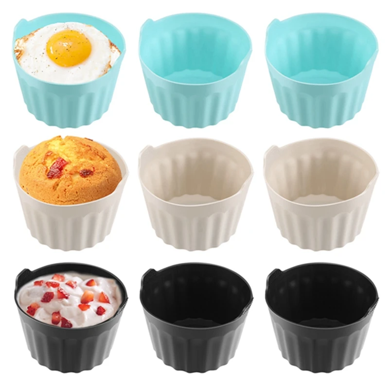 BAAG-9PCS Air Fryer ไข่ Ramekins Nonstick ซิลิโคนไข่กัดแม่พิมพ์มัฟฟิน Liner ถ้วยไข่สําหรับไมโครเวฟ