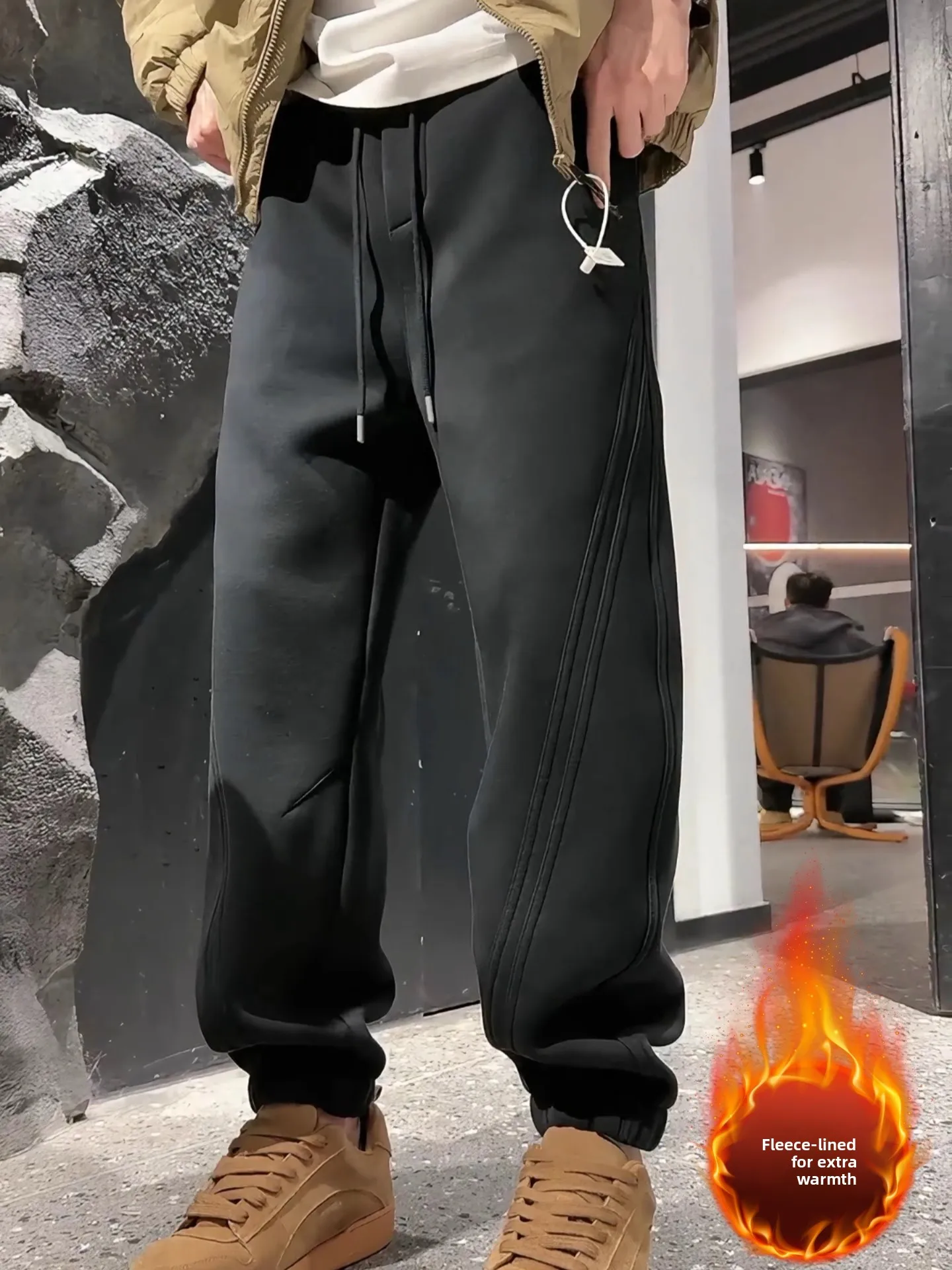 

Мужские повседневные брюки с начесом, зимние, новинка, 3D-крой, многофункциональный дизайн, с манжетами, легко сочетаются с одеждой