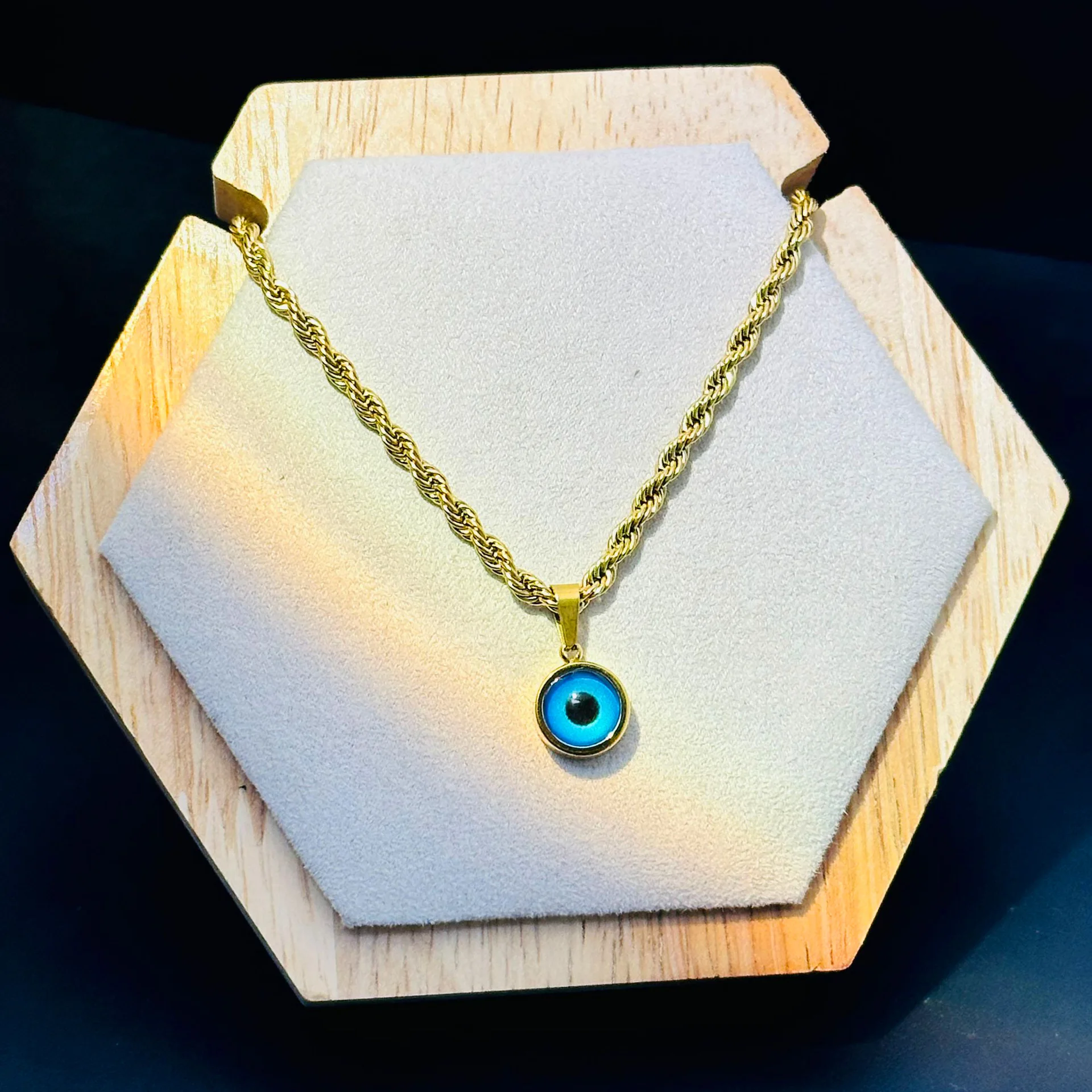 

Small evil eye necklace, blue enamel, Nazar amulet, gold plated thin chain, good luck gift