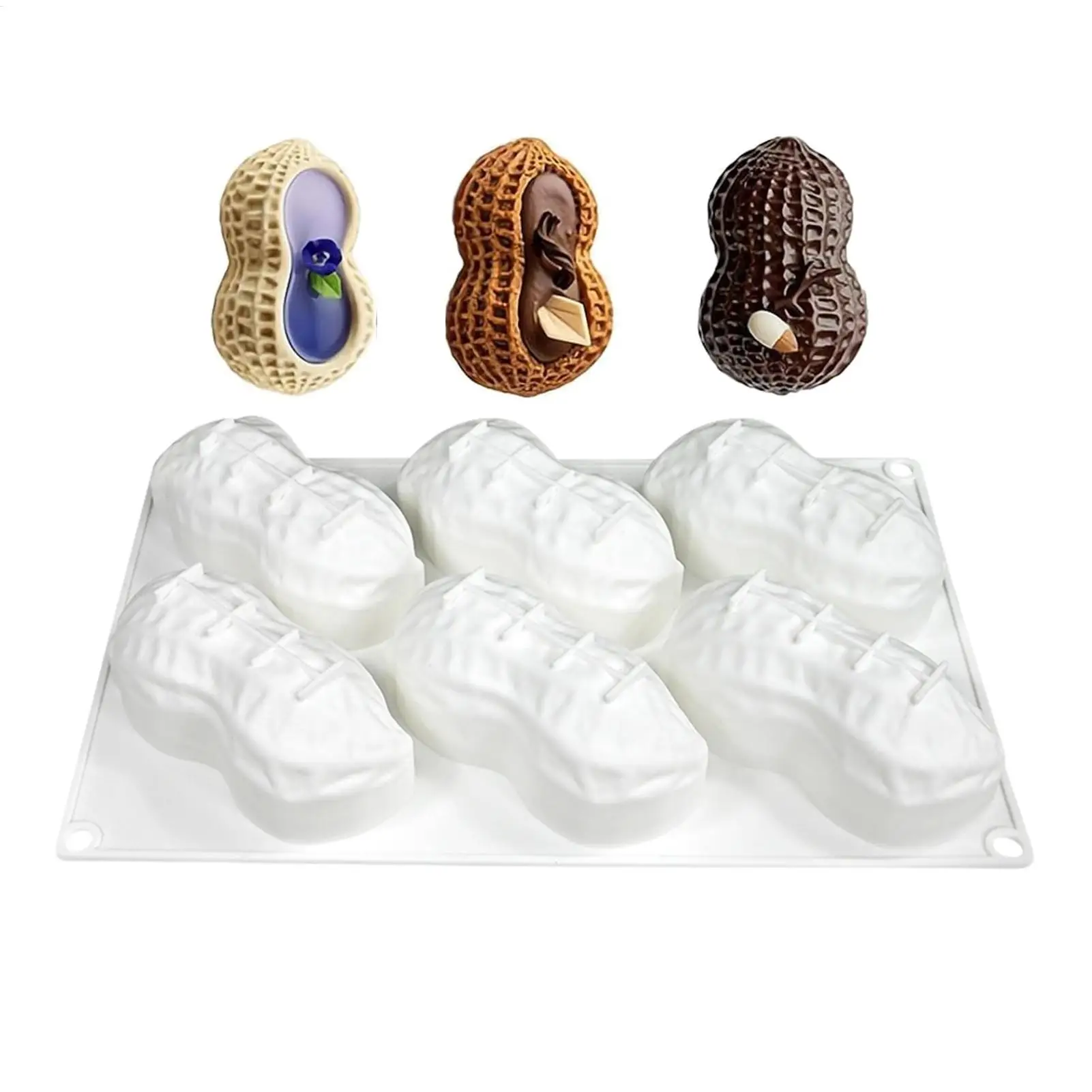 6 Cavity 3D Peanut Shaped Silicone Cake Baking Mold Sugarcraft Chocolate Cupcake Resin Tools Fondant Decorating Tools