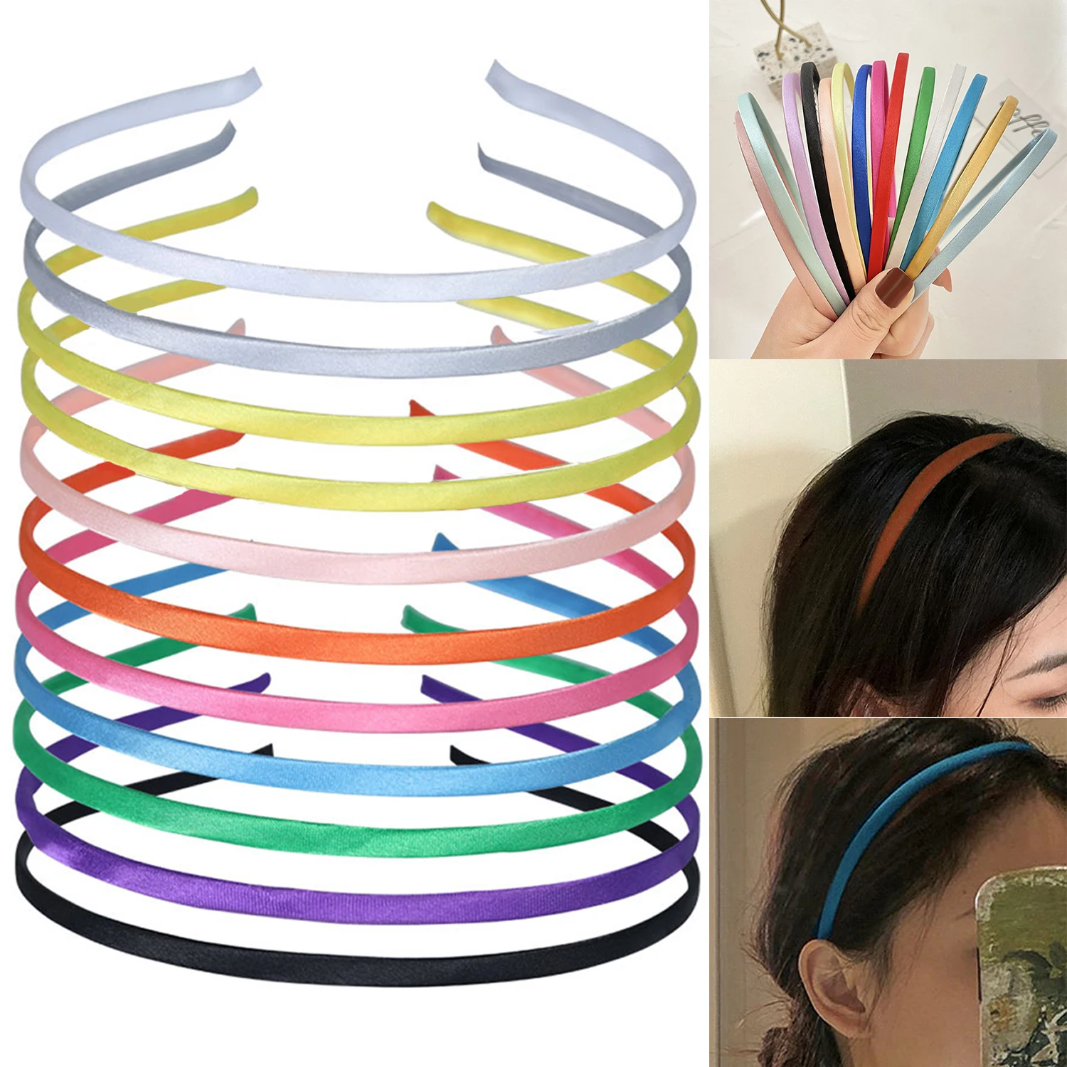 Fashion Hair Band Women Cloth Bezel Elegant Solid Color Thin Edge Metal Non-slip Hair Hoop Headbands Girls Hair Accessories