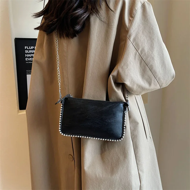 Einfarbige Umhängetaschen für Damen, modische Ketten-Handytaschen, modische Schulter-Messenger-Tasche, Sac A Main für Frauen – Detail 23