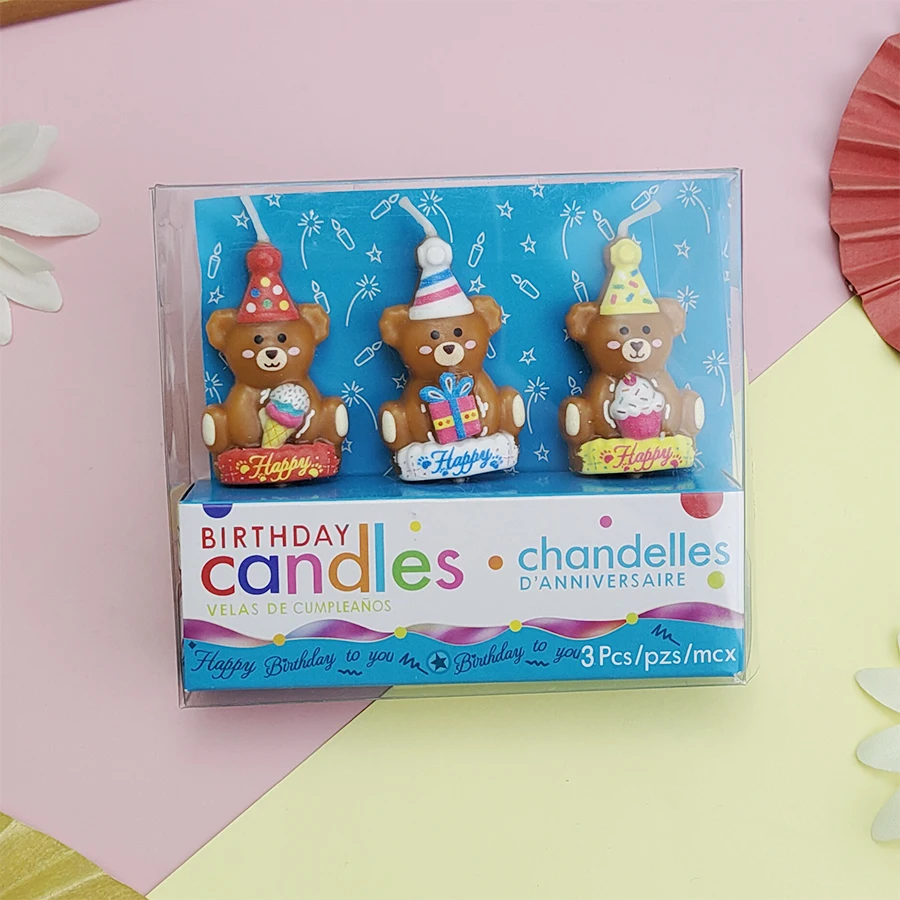 3PCS Cartoon Eis Geschenk Box Alles Gute Zum Geburtstag Bär Kerzen kinder Geburtstag Feier Indoor Kuchen Kerzen – Detail 7