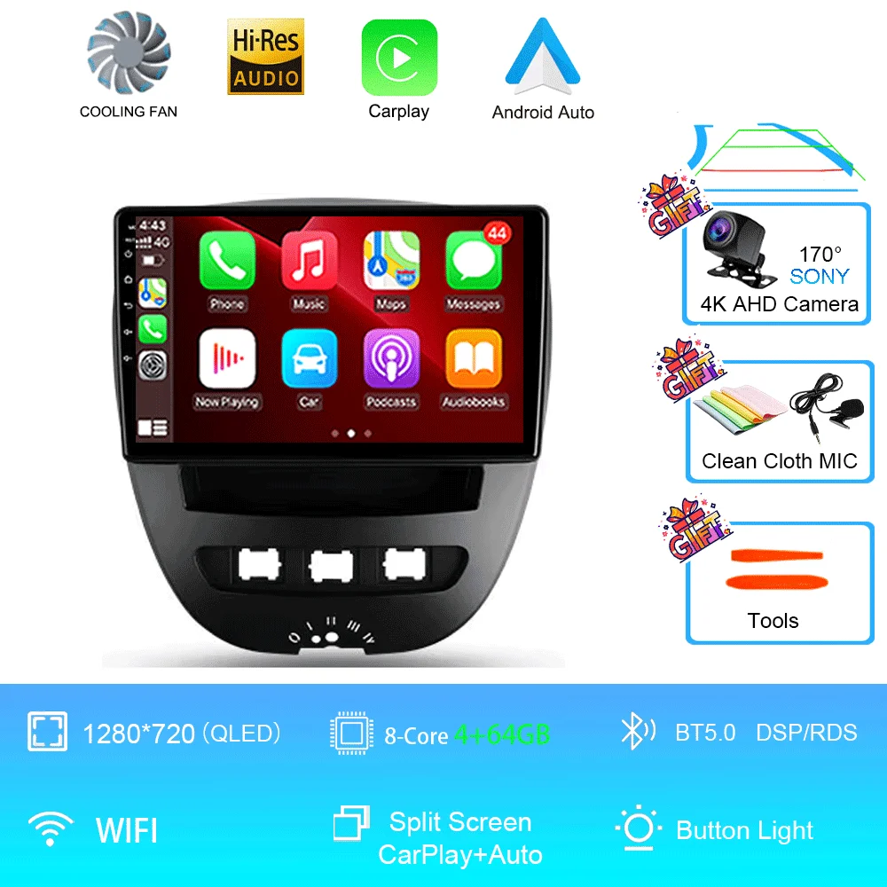 Android 16 Carplay Auto Multimedia Speler voor Peugeot 107 Citroen C1 Toyota Aygo 2005-2014 DSP Stereo 2din Autoradio Unit