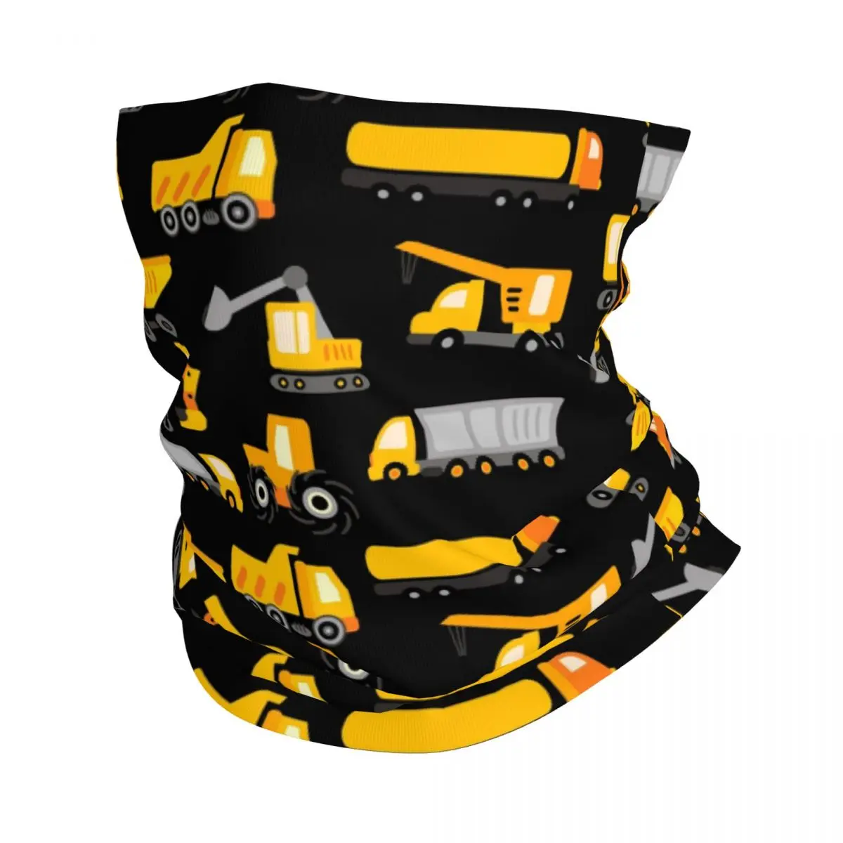 Excavators Construction Pattern Bandana Neck Cover Trucks Cartoon Face Scarf Warm Headwear Outdoor Sports for Men Women Adult