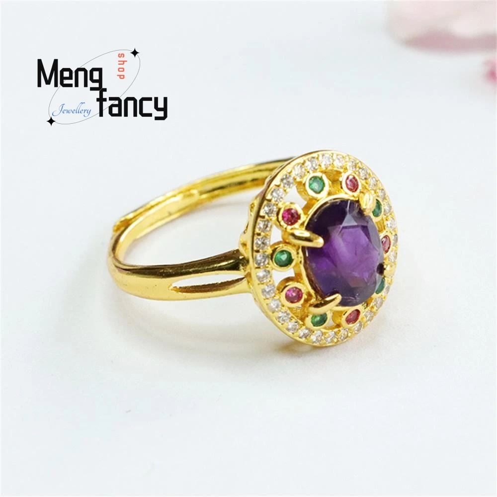 Natural Amethyst Exquisite Ring Coloured Gemstone Simple High-grade Fashion Jewelry Best Selling Sexy Young Girls Holiday Gift