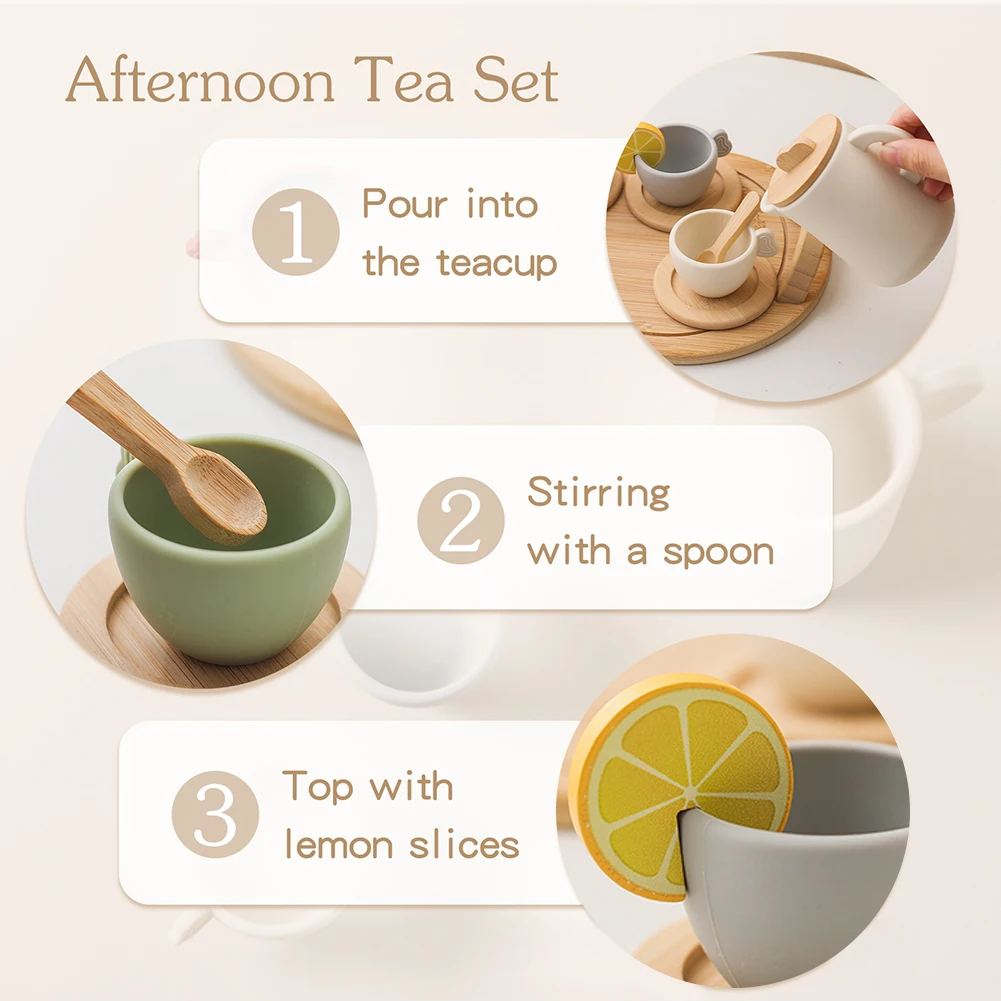 9 ชิ้น/10 ชิ้นเจ้าหญิง Tea Time Party อาหารของเล่นบทบาทเล่นไม้ชุดน้ําชาชุดน้ําชายามบ่ายสําหรับ 3 4 5 ปีหญิงและชาย