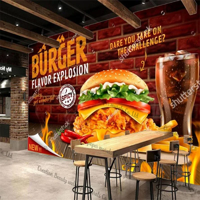 Custom American Burger Cola Photo Wallpaper Fast Food Restaurant Industrial Decor Murals Snack Bar Decor Murals Wall Paper 3D