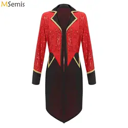 Women Sequin Tuxedo Jacket Sparkle Magician Tailcoat Blazer Outerwear Cosplay Party Halloween Dress Up Ringmaster Circus Costume