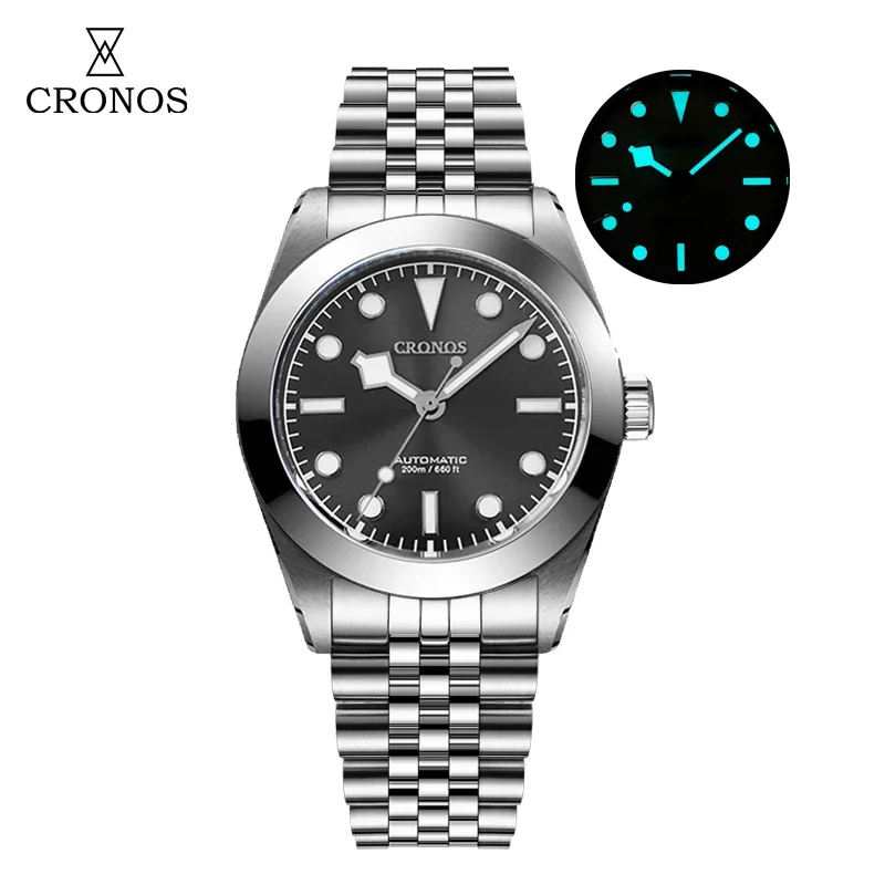 Cronos BB39 Mechanical Men Watch 39mm Automatic NH35 PT5000 Snowf Hands Sapphire Glass Bushed Bracelet 20ATM  L6025M 6026M