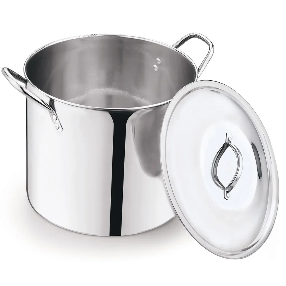 12 Quart Stainless Steel Stock Pot with Metal Lid Stay Cool Handles Heavy Duty Cookware Soup Stew Boiling Ideal Kitchens