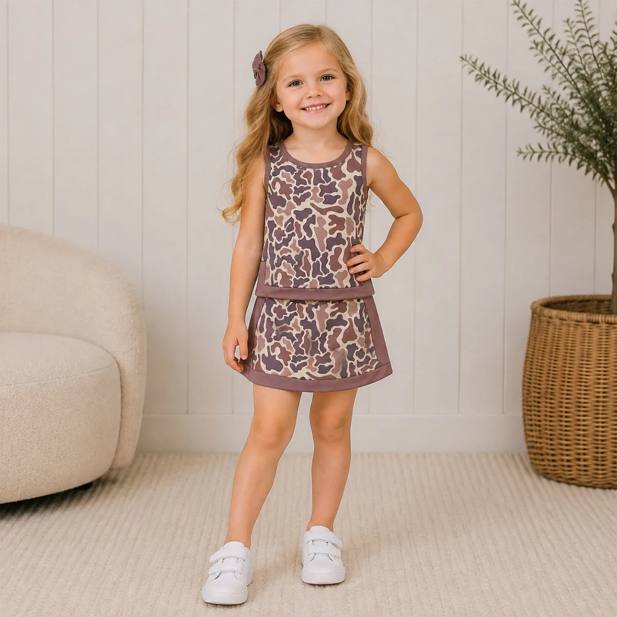 Kids Clothes Girls Summer Sibling Baby Southern Camo Vest Skirt Shorts Yoga Active Set Mother Comfy Outfit Clothing Wholesale