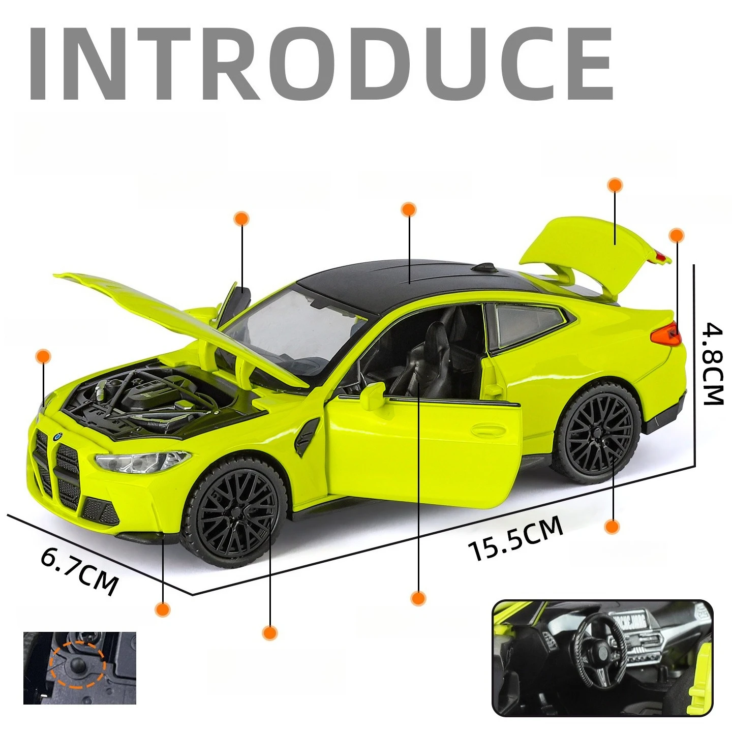 1:32 BMW M4スポーツカー合金シミュレーションダイキャストカーモデルサウンド＆ライトプルバックおもちゃコレクションオーナメント子供ギフト