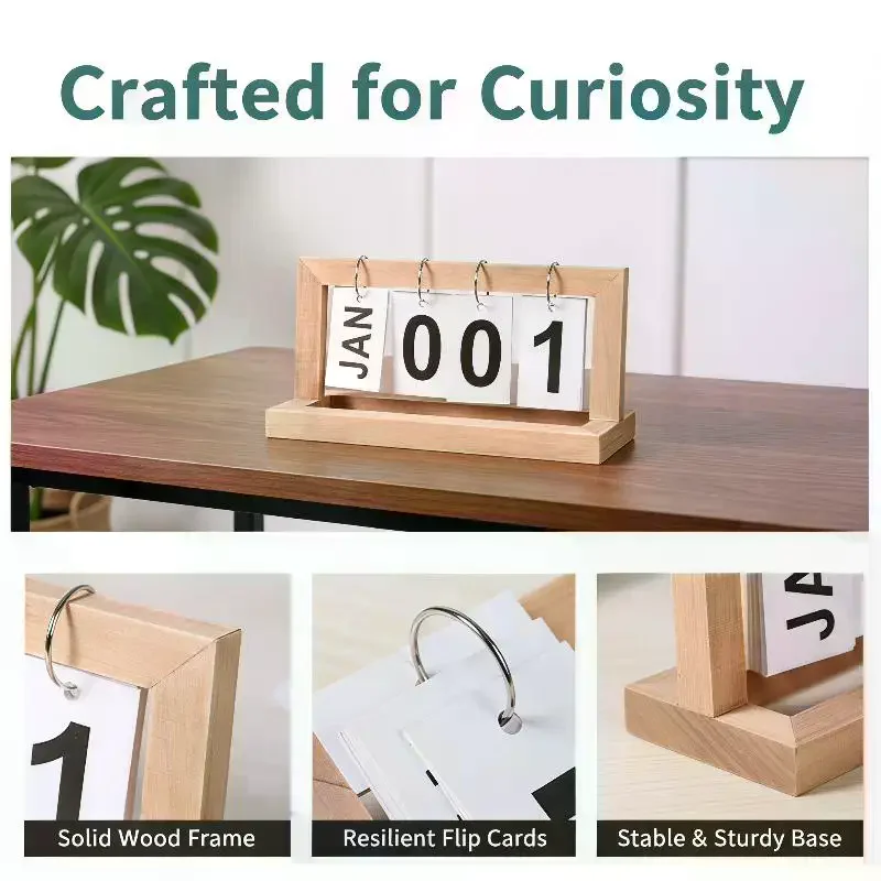 Wooden Perpetual Calendar Flip Month Date Display Desktop Schedule Daily Planner Office Home Decoration Photography Props