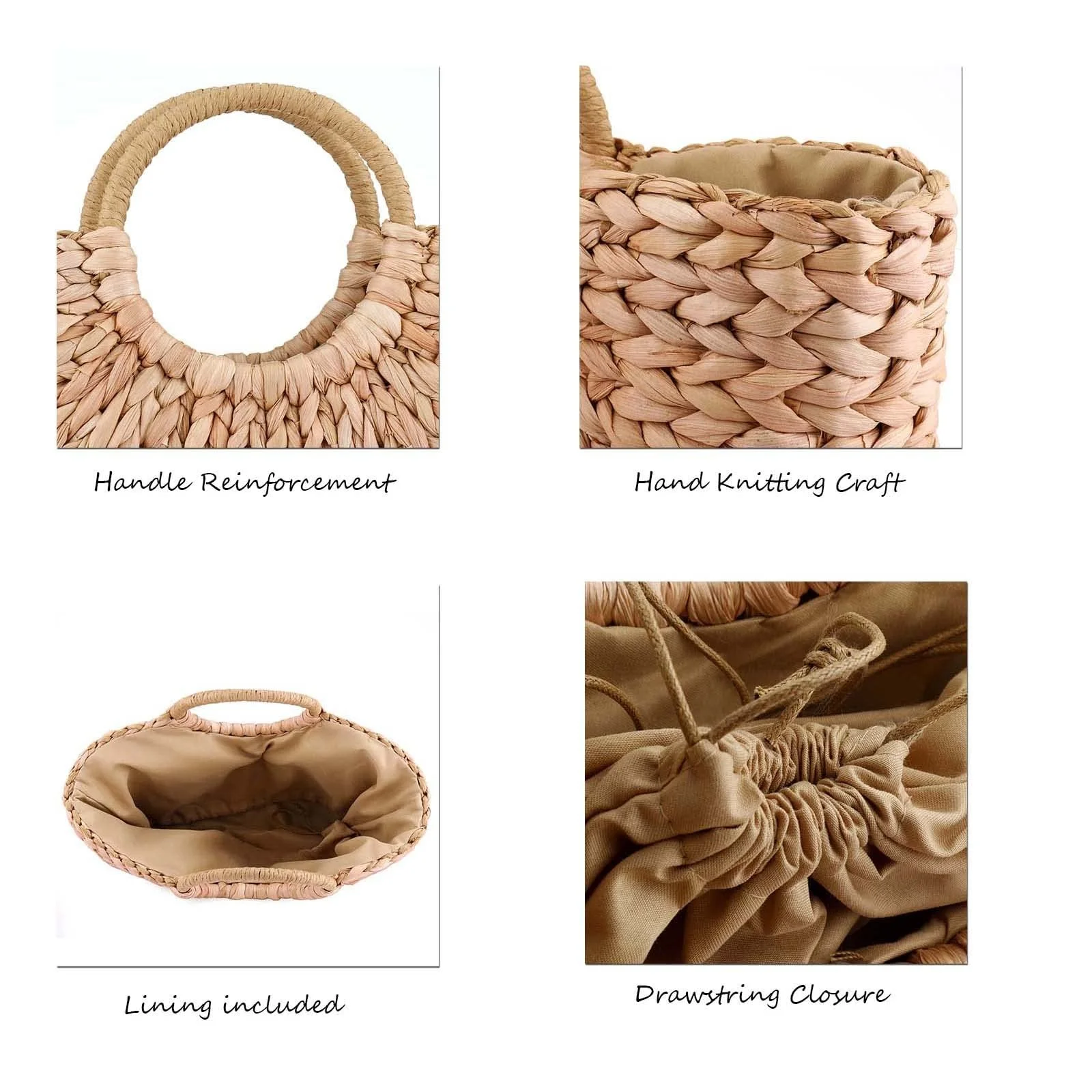 Summer Rattan Bag for Women Straw Hand-woven Top-handle Handbag Beach Sea Straw Rattan Tote Clutch Bags