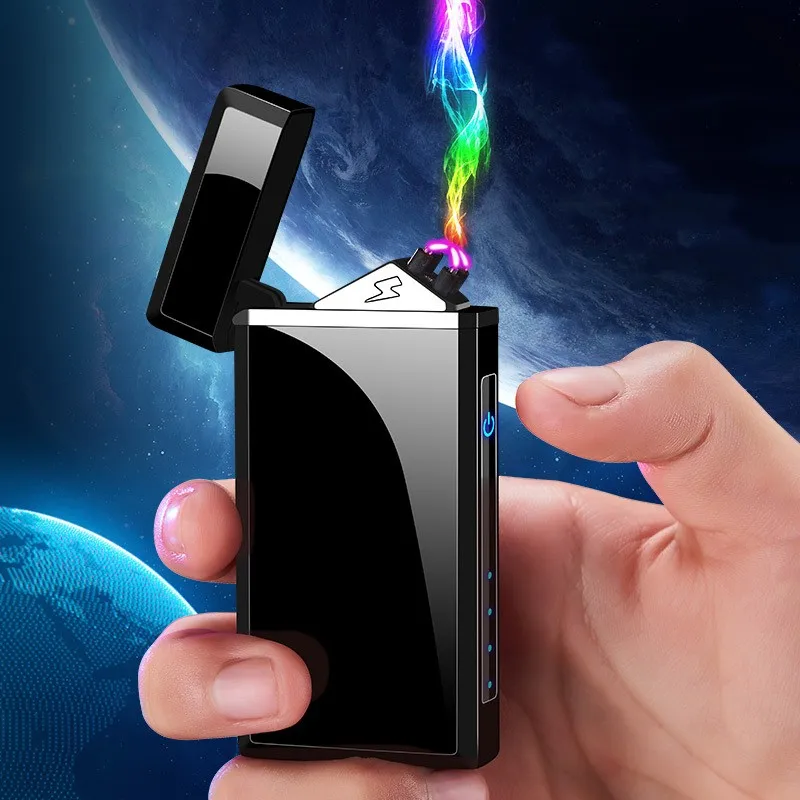 

Metal Lighter with USB Charging, Dual Arc, Touch Sensing, Flameless Cigar Lighter, Outdoor, Windproof, Gift for Men, New