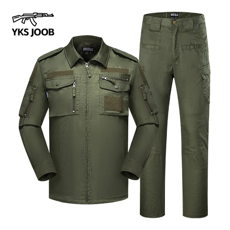 Spring and Autumn Outdoor Military Tactics Men's Two-piece Set Zippered Lapel Shirt Men's Breathable Wear-resistant Pants Ropa