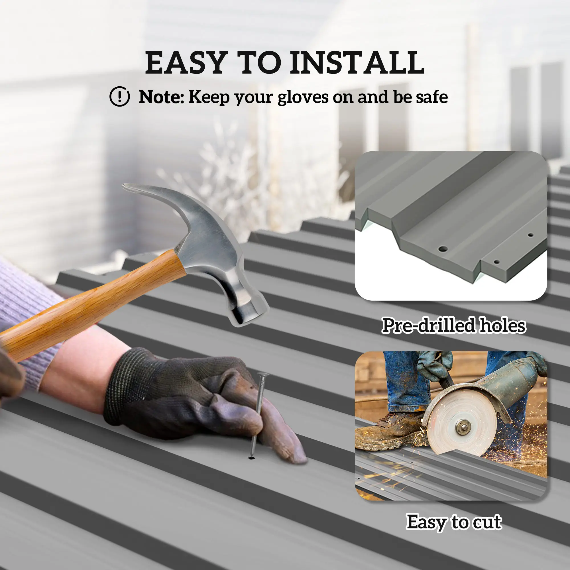 صفائح التسقيف المموجة من Outsunny، عبوة من 12 قطعة، صفائح التسقيف المعدنية المجلفنة للدفيئة، المرآب، سقيفة التخزين، رمادي فاتح