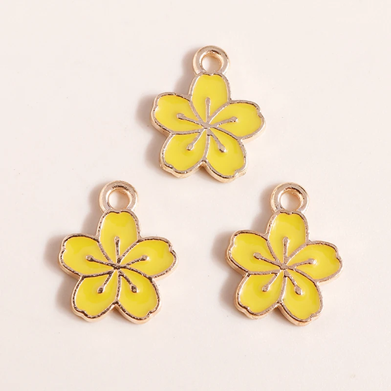 Leslie 10 Stück Niedliche Mini-Emaille-Sakura-Blumen-Anhänger für Ohrringe, Halsketten, Handgemachtes Schmuckzubehör – Detail 5