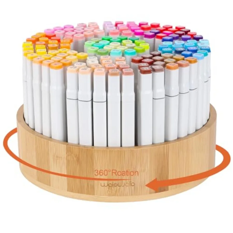 

Marker Organizer Rotating Bamboo Desk Organizer, Silent 360° Rotation Caddy, 10 INCH LARGE Art Supply Caddy Holds 140+ Markers,