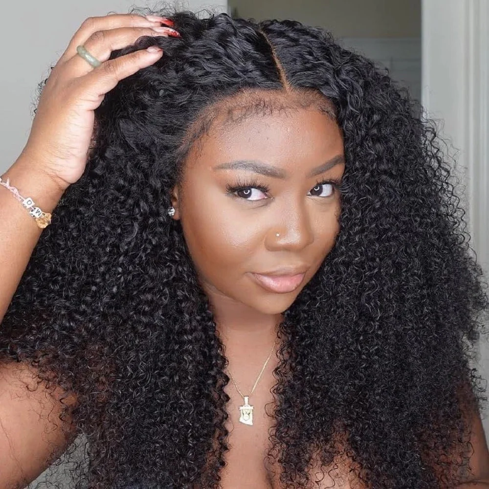

200 Density Natural Colored Kinky Curly Wave Glueless Human Hair Wig 16-32 Inch Upgrade Ready To Wear 3 In 1 Half Wig Human Hair