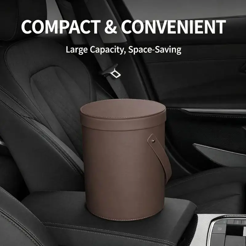M76E Cylindrical Car Trash Can Leather Cover Umbrella Storage for Everyday Vehicle