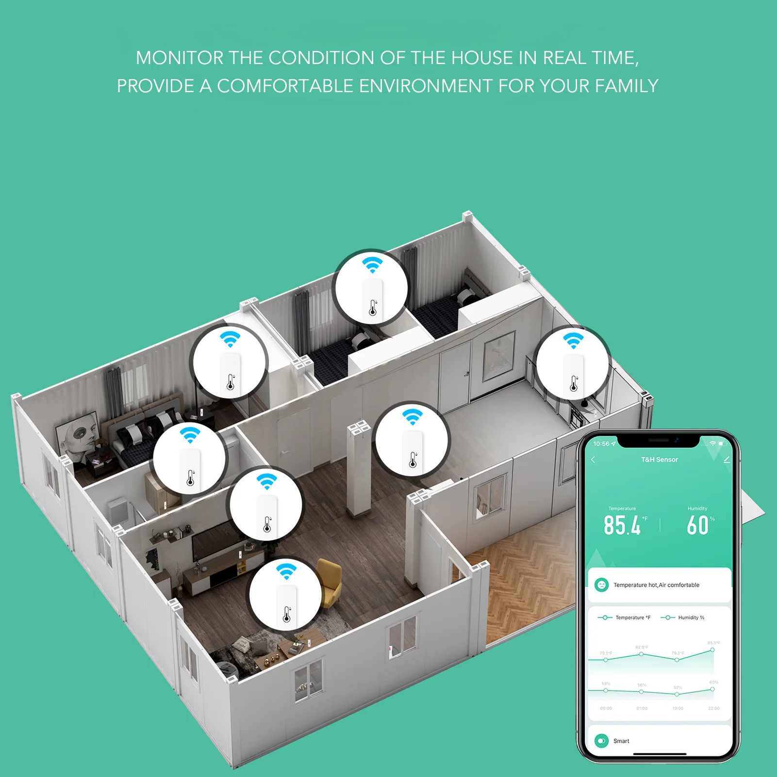 WiFi Thermometer Hygrometer APP Afstandsbediening Real Time Data Display Temperatuur-vochtigheidssensor